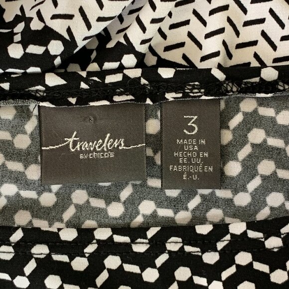 Chicos Travelers 3 Plus Sz (XL/16) Asymmetric Hem Black & White Tunic Top #217H - Picture 5 of 7